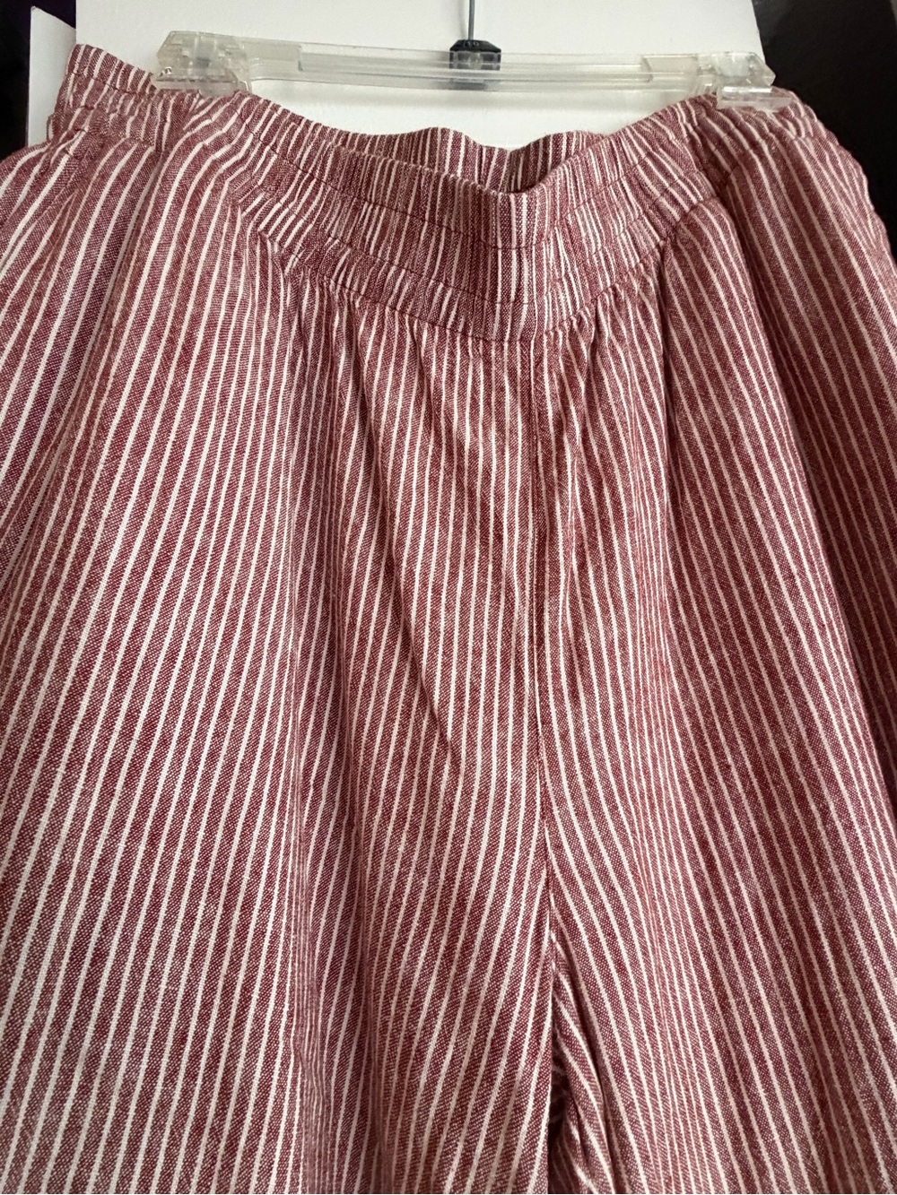 Women Striped Red and White Linen Pants - Picture 3 of 3